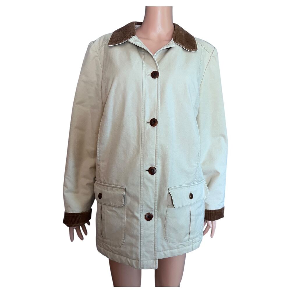 L.L. Bean Cream Utility Jacket with Brown Accents